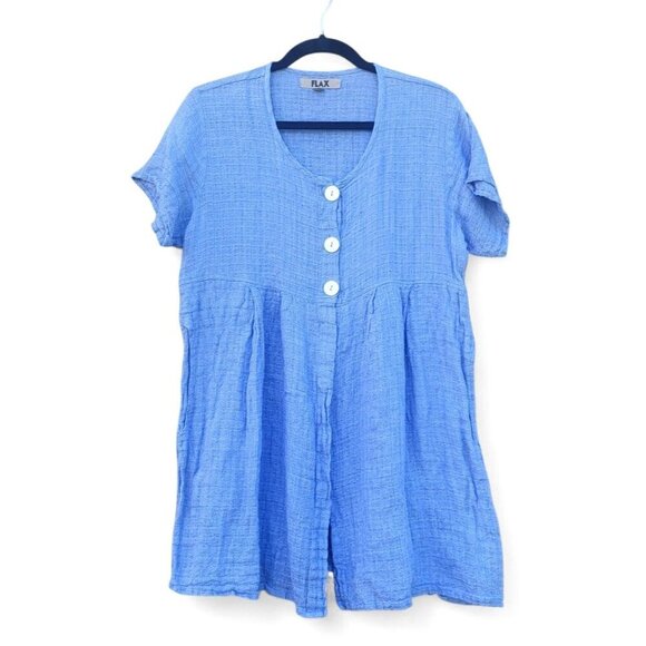 Flax by Jeanne Engelhart Linen Tunic Top Relaxed Button Front Lagenlook - Picture 3 of 15